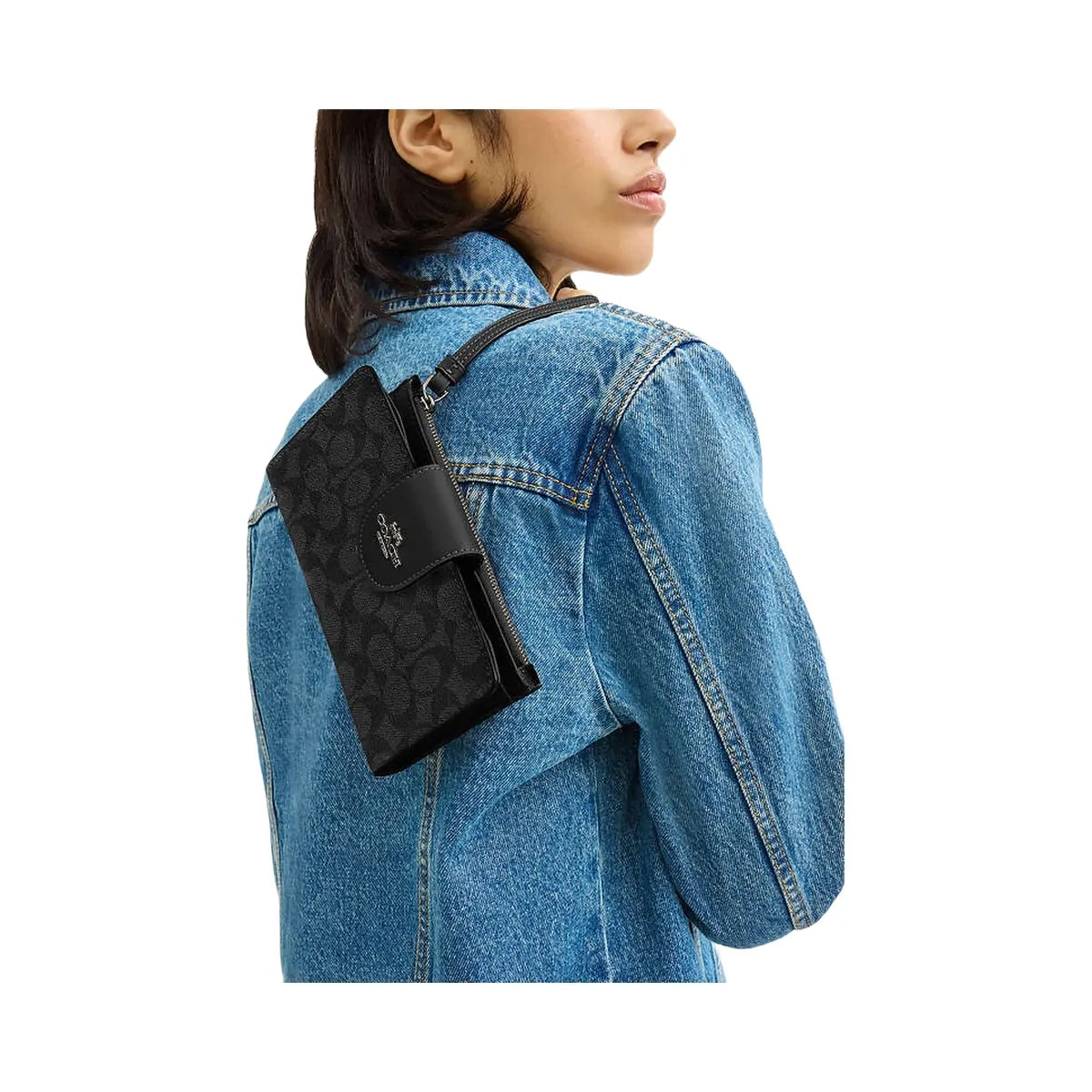 Coach Phone Wallet In Signature Canvas Signature Canvas-Gunmetal-Charcoal-Black
