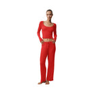 Alo Women's Sweater Knit Mid-Rise Unwind Wide Leg Pant - Bright Red