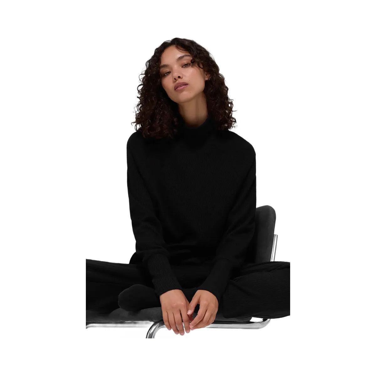 Alo Women's Waffle Weekend Escape Mock Neck Long Sleeve - Black