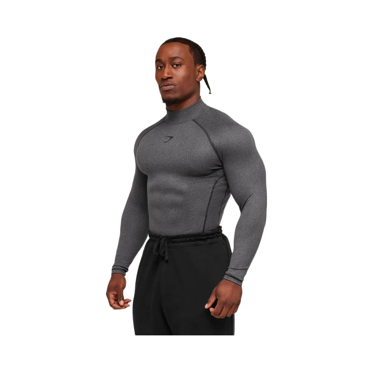 Gymshark Element Baselayer Mock Neck Long Sleeve T-Shirt - GS Black/GS Dark Grey Marl