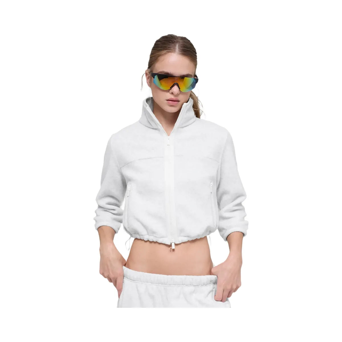 Alo Women's Polar Fleece Retreat Cropped Jacket - White Heather Grey