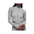 Alo Women's Seamless Two Tone Rib Jacket - Light Misty Grey Heather