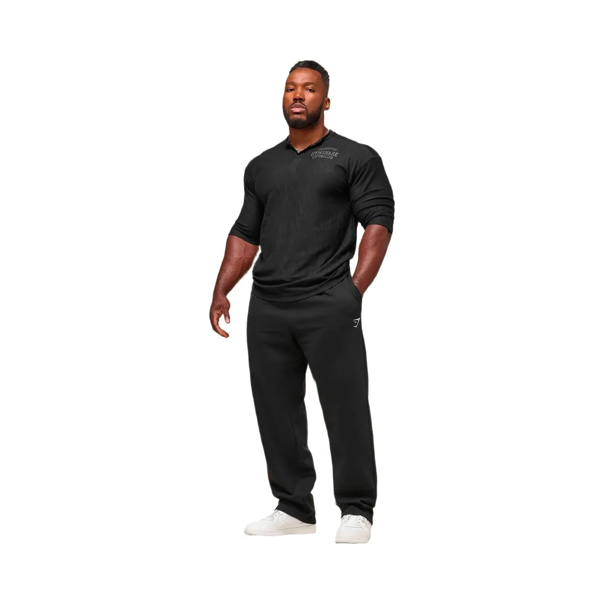 Gymshark Lightweight Slub Textured 3/4 Henley - Black