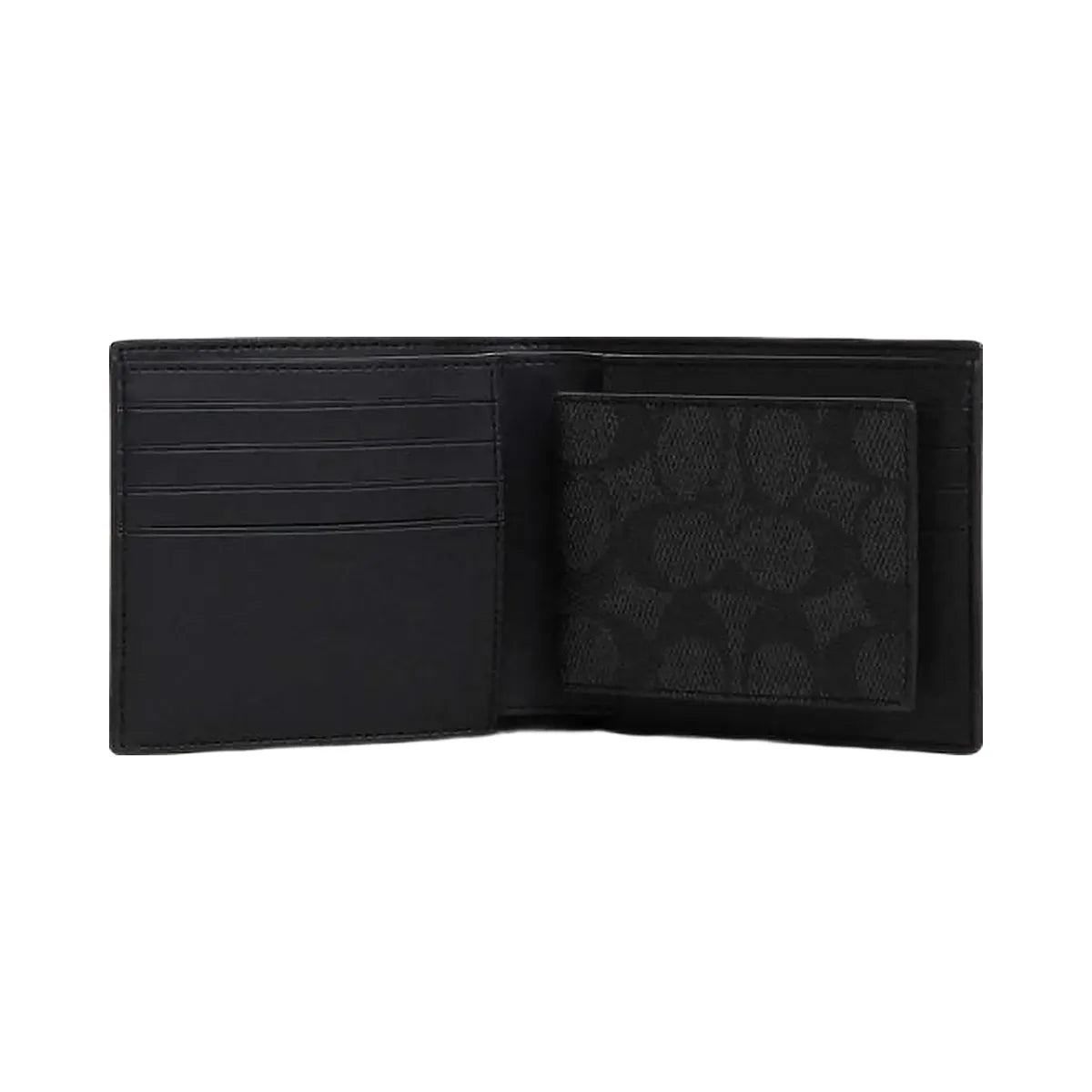 Coach Boxed 3 In 1 Wallet Gift Set In Signature Canvas Gunmetal Charcoal-Black