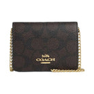 Coach Mini Wallet On A Chain In Signature Canvas Signature Canvas-Gold-Walnut-Black