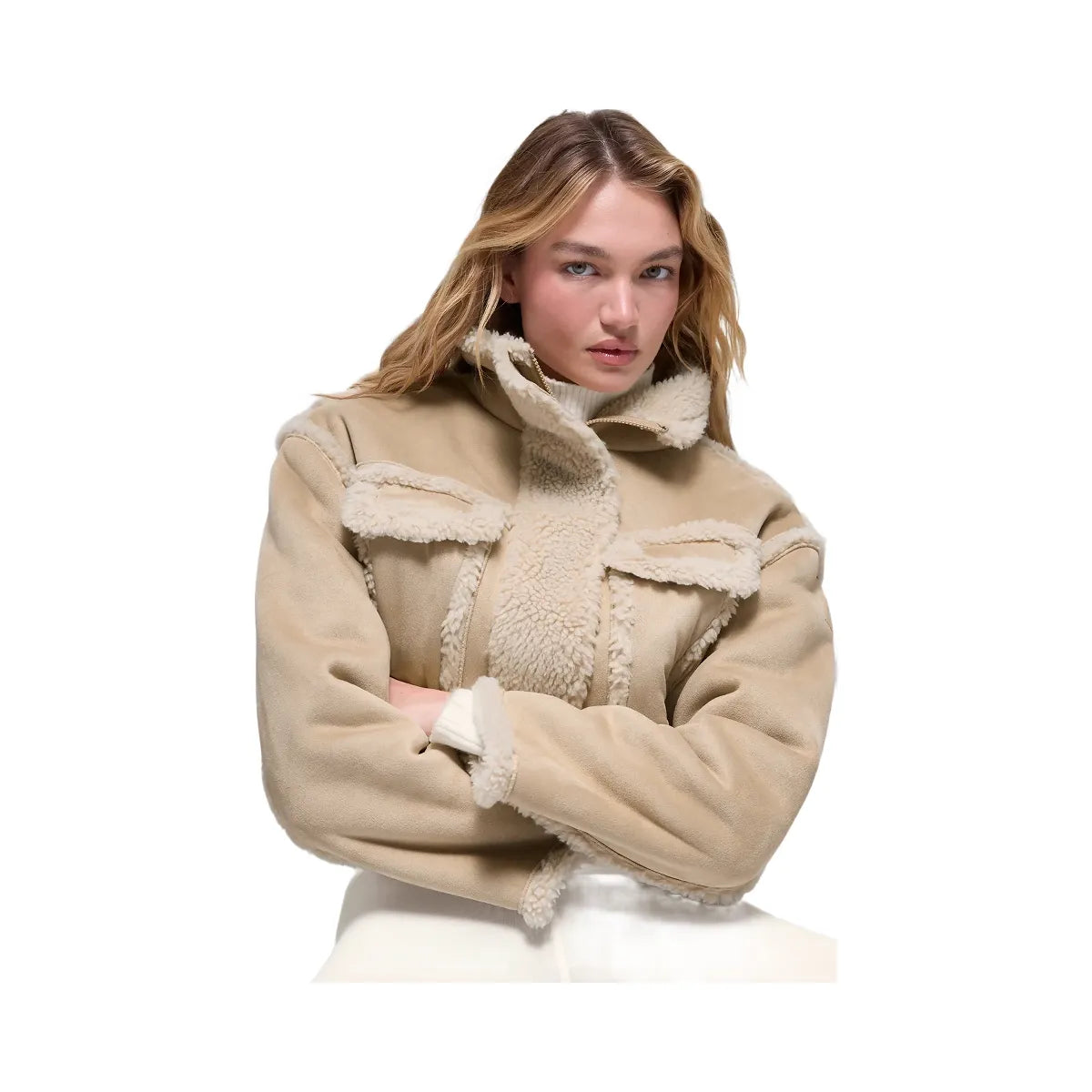 Alo Women's Faux Shearling Snowfall Cropped Jacket - Woodland Tan