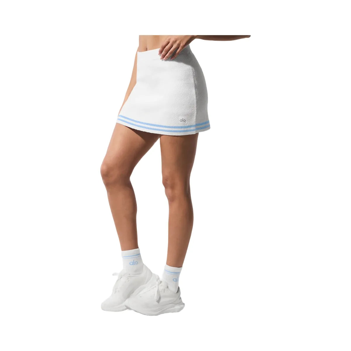 Alo Women's Tennis Club Sweater Knit Skirt - White/Seashell Blue