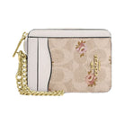 Coach Zip Card Case In Signature Canvas With Floral Print Gold-Sand Multi