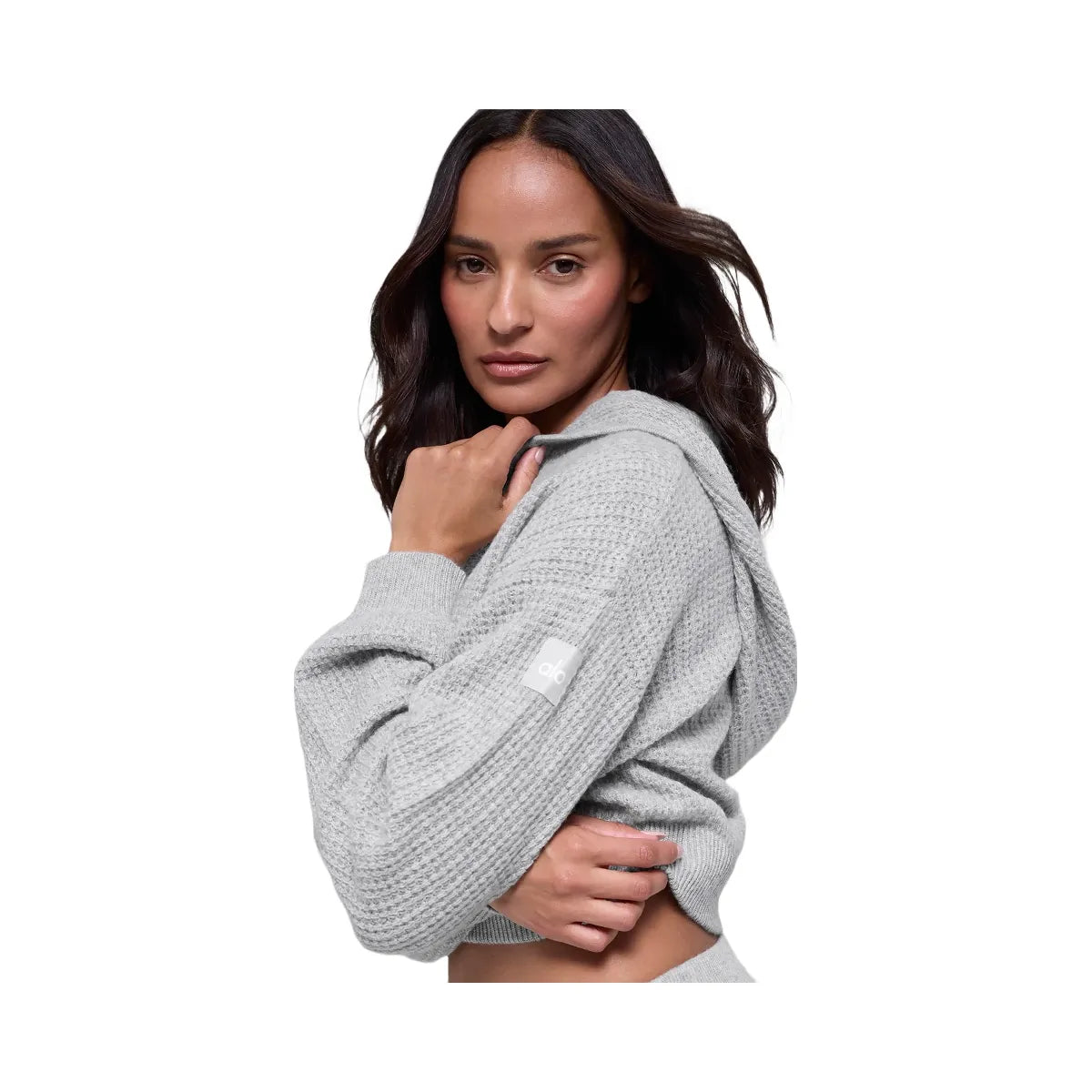 Alo Women's Cashmere Plush Waffle Full Zip Hoodie - Athletic Heather Grey