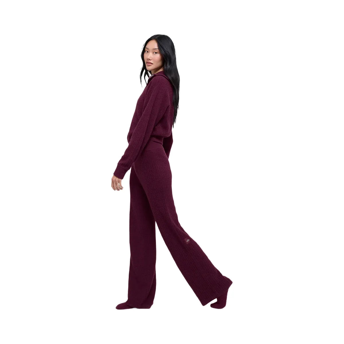 Alo Women's Cashmere High-Waist Plush Waffle Pant - Burgundy