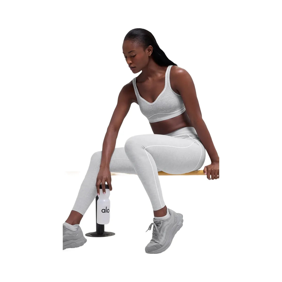 Alo Women's 7/8 High-Waist Alosoft Heart Throb Legging - Athletic Heather Grey/White