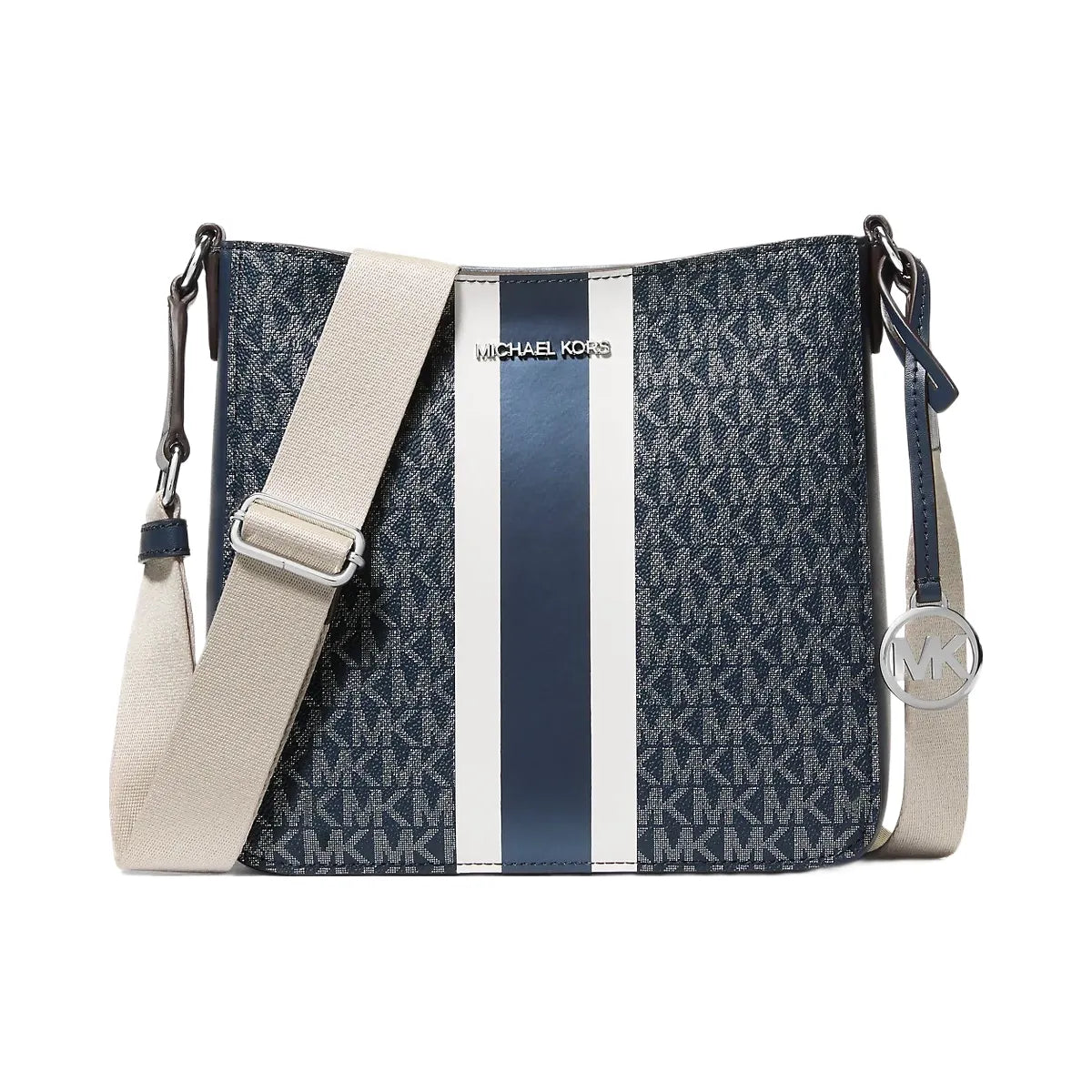 Michael Kors Jet Set Small Signature Logo Stripe Crossbody Bag Navy