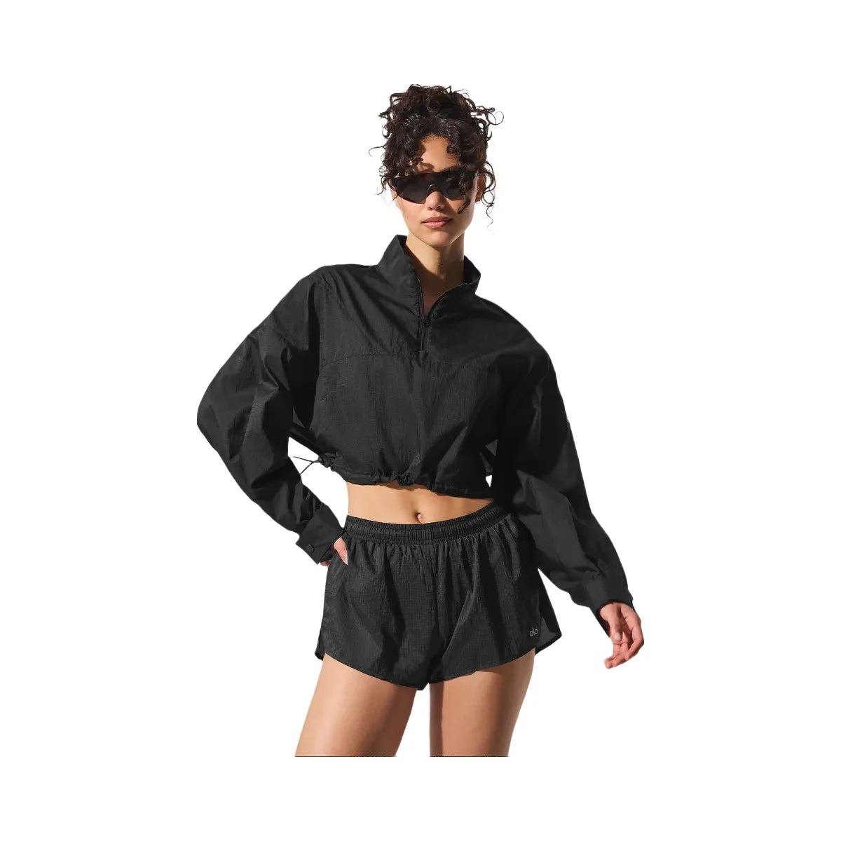Alo Women's Cropped 1/4 Zip Aerial Pullover - Black