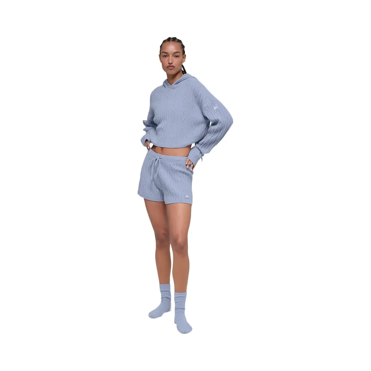 Alo Women's Cable Knit Winter Bliss Hoodie - Winter Frost