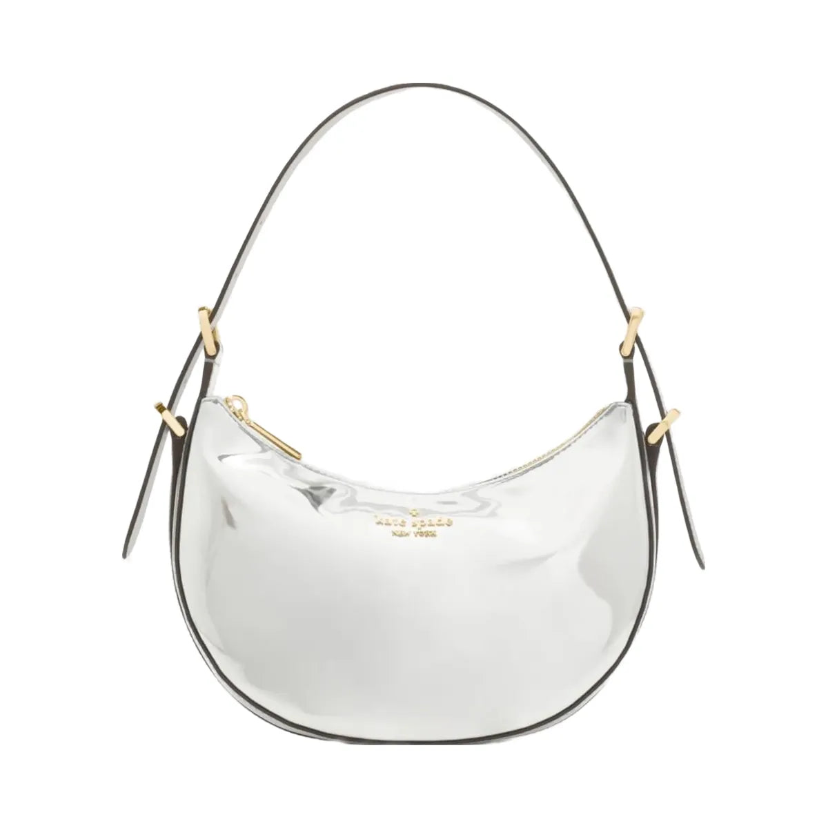 Kate Spade Nova Mirror Metallic Small Crescent Shoulder Bag Silver