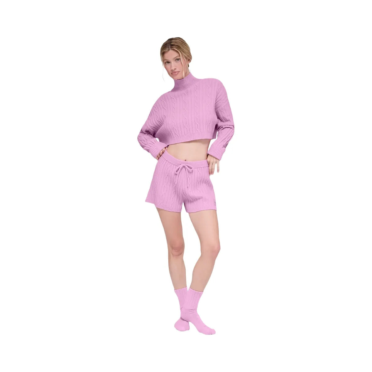Alo Women's Cable Knit Winter Bliss Short - Candy Heart Pink