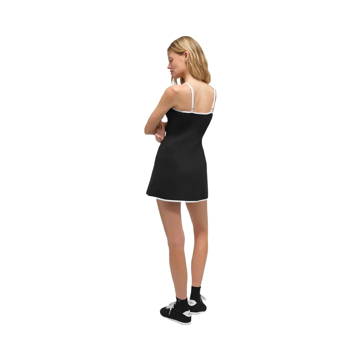 Alo Women's Ribbed Sweater Knit Highline Dress - Black/White