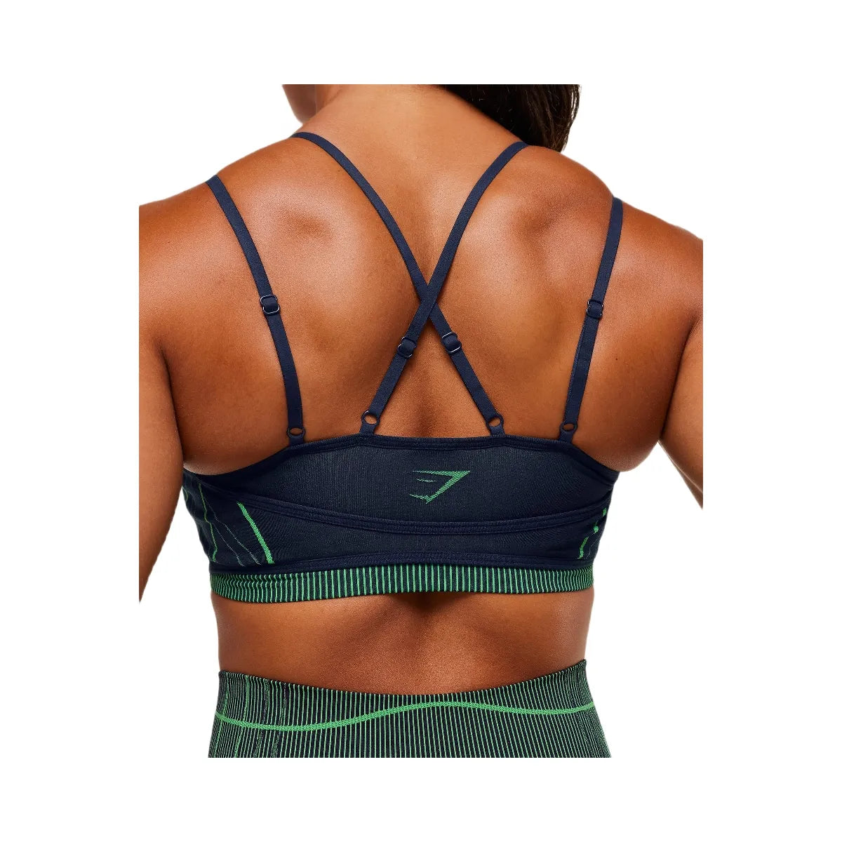 Gymshark Apex Seamless Strappy Sports Bra - Heavy Blue/Active Green