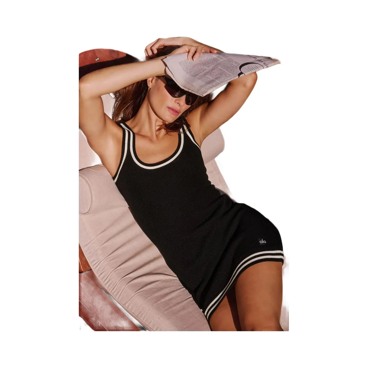 Alo Women's Tennis Club Sweater Knit Dress - Black/Ivory