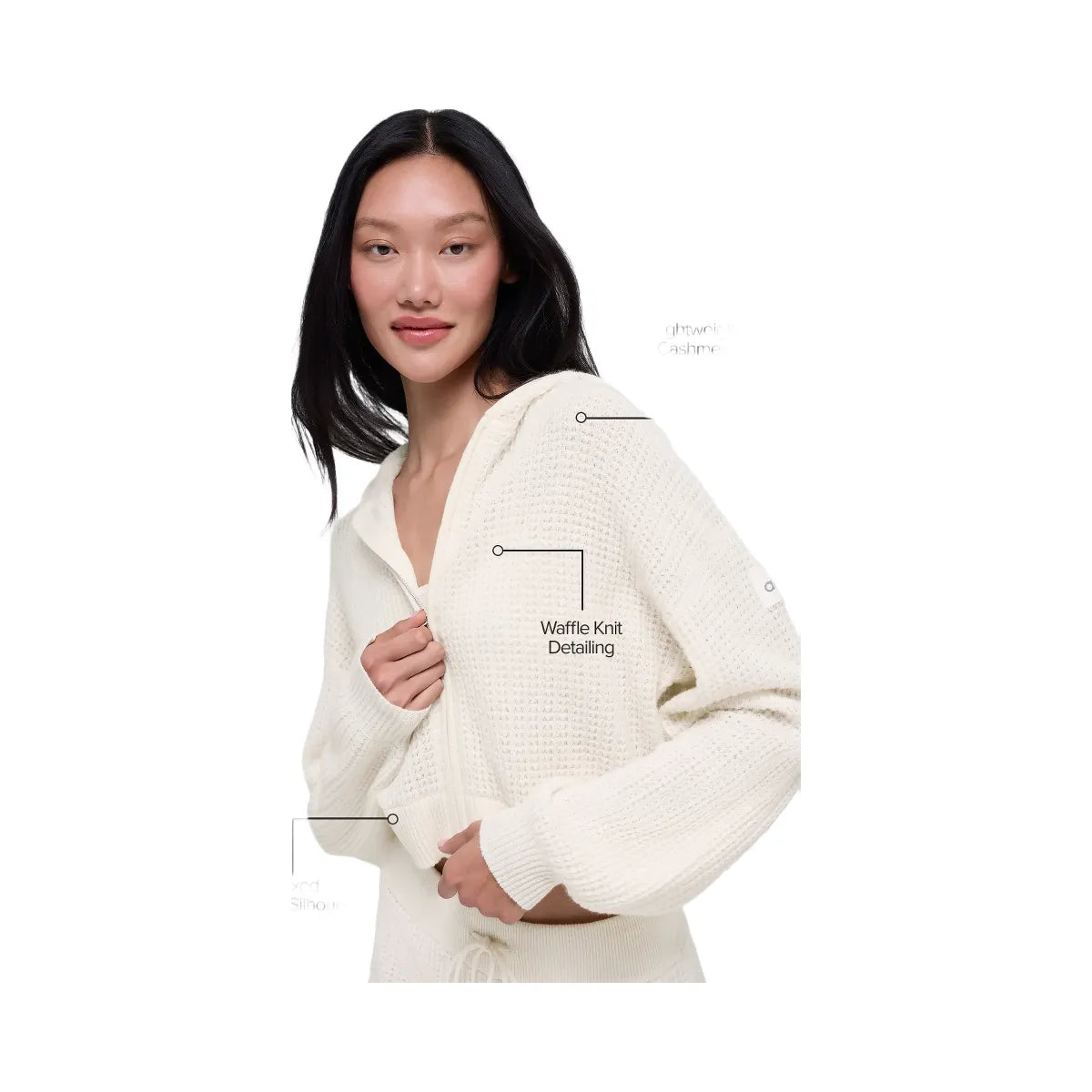 Alo Women's Cashmere Plush Waffle Full Zip Hoodie - Ivory