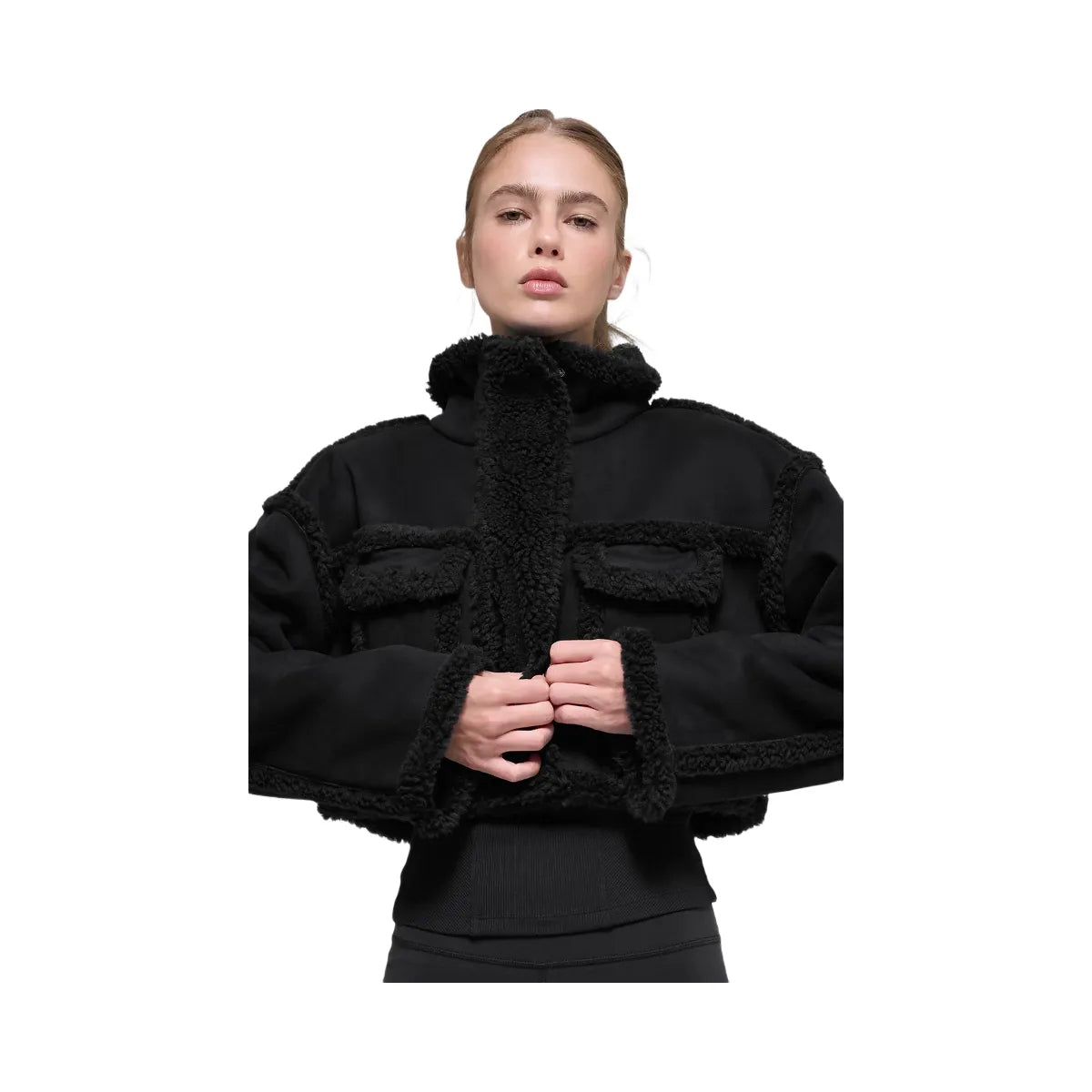 Alo Women's Faux Shearling Snowfall Cropped Jacket - Black