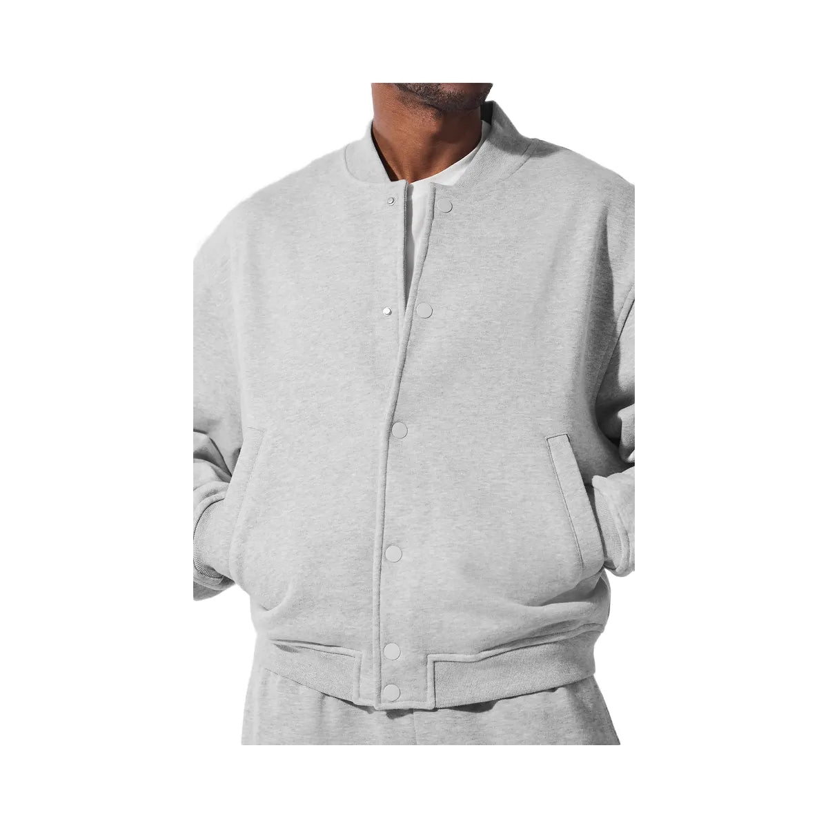Alo Men's Renown Varsity Jacket - Athletic Heather Grey