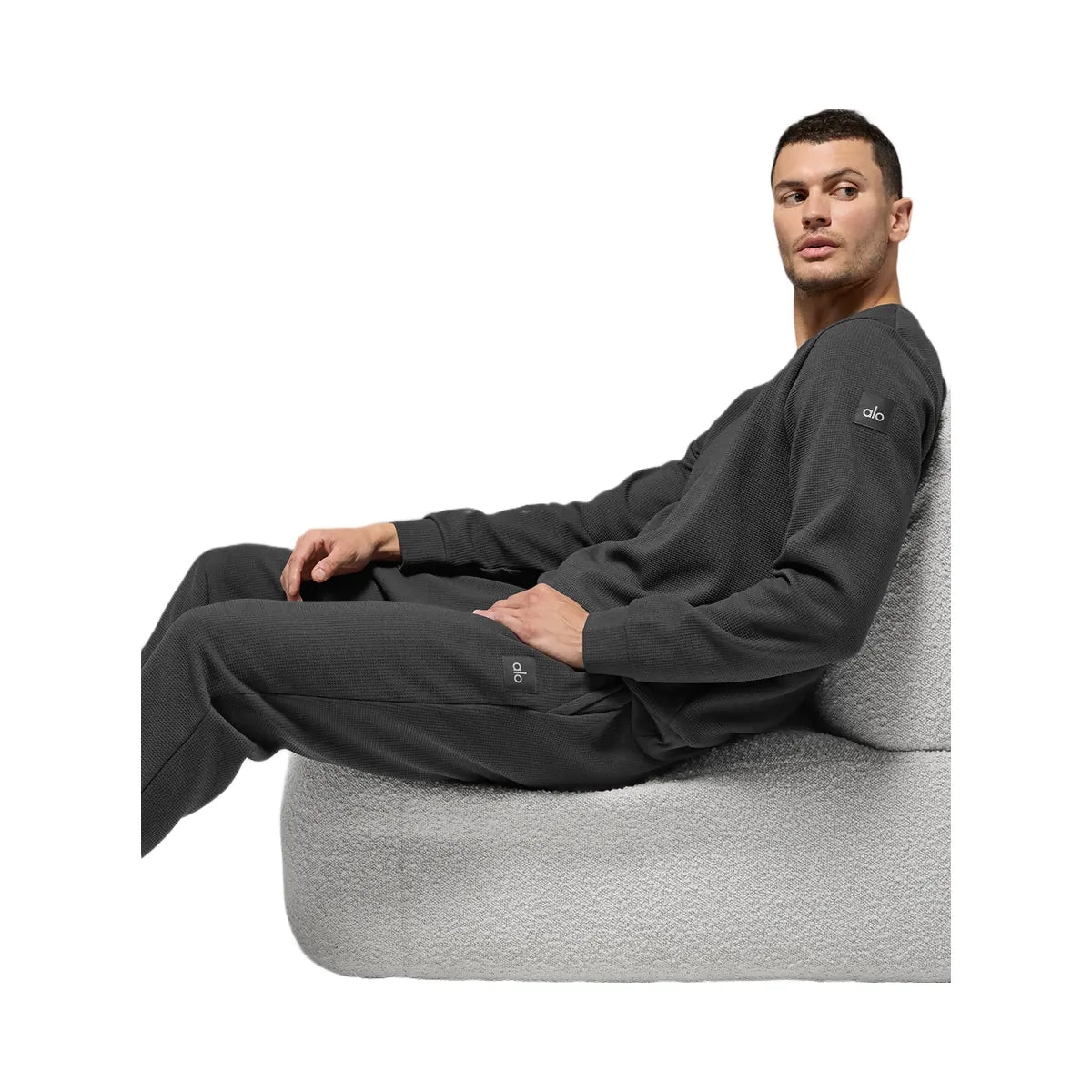 Alo Men's Waffle Lounge Long Sleeve Crew - Anthracite