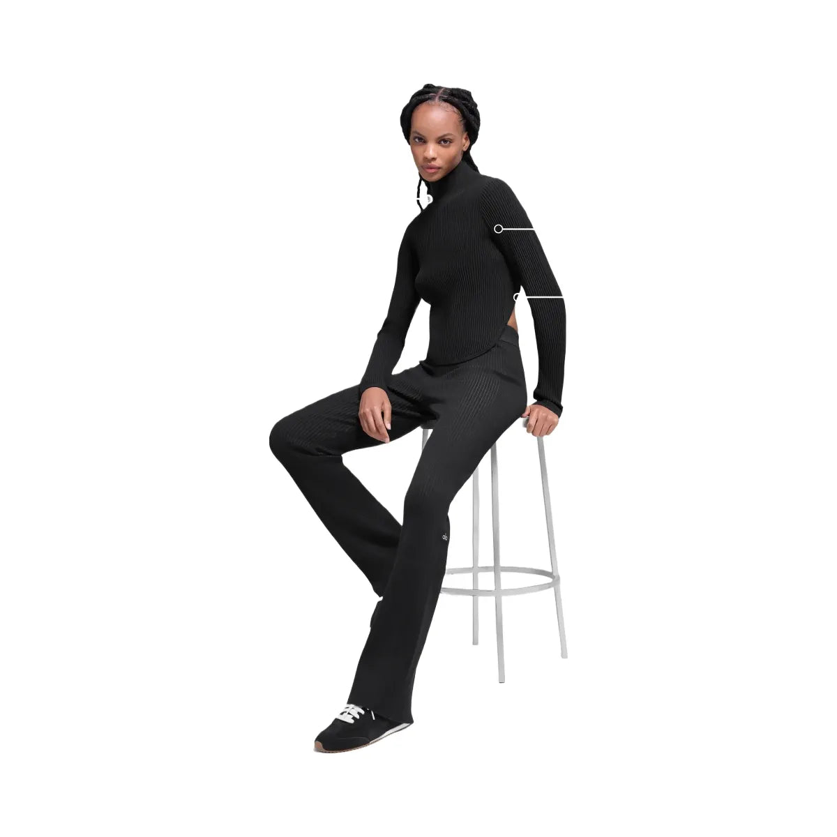 Alo Women's Denim Knit Backless Long Sleeve - Black/Anthracite