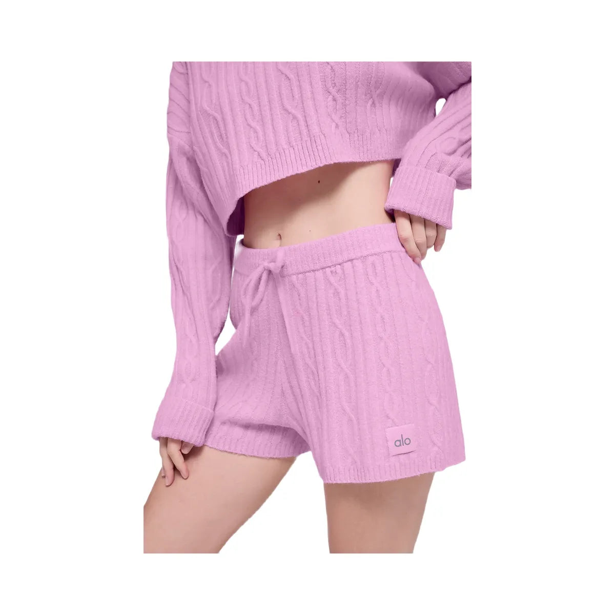 Alo Women's Cable Knit Winter Bliss Short - Candy Heart Pink