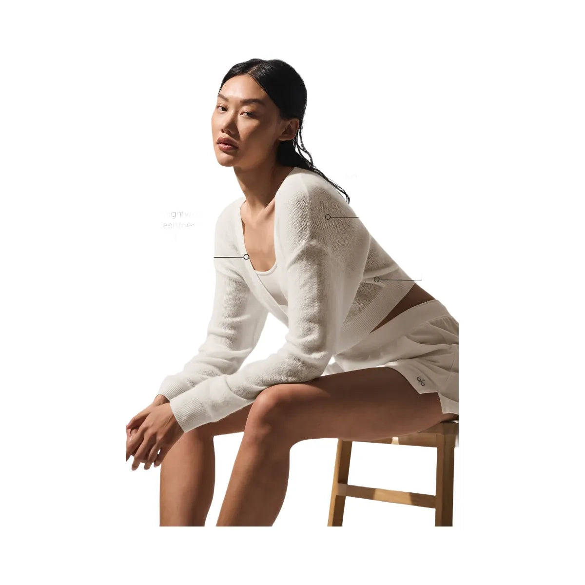 Alo Women's Sheer Cashmere Cropped Cardigan - Ivory