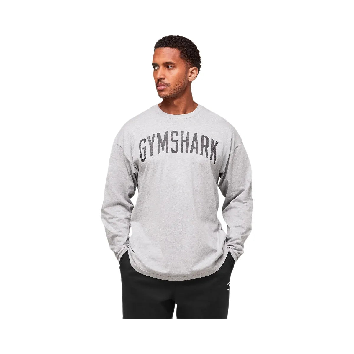 Gymshark Worn Graphic Long Sleeve T-Shirt - Light Grey Core Marl