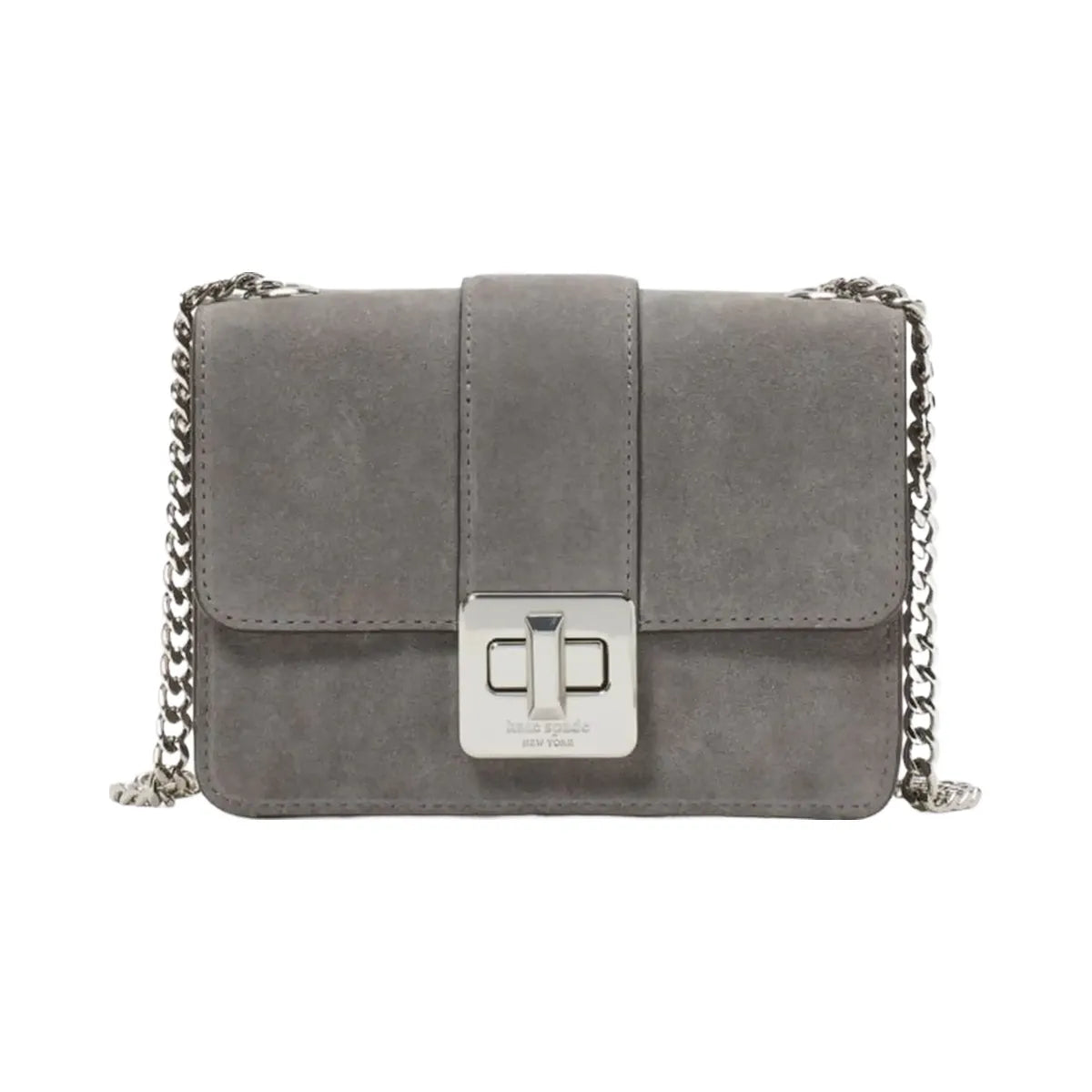 Kate Spade Phoebe Suede Turnlock Mini Flap Crossbody Hare Grey
