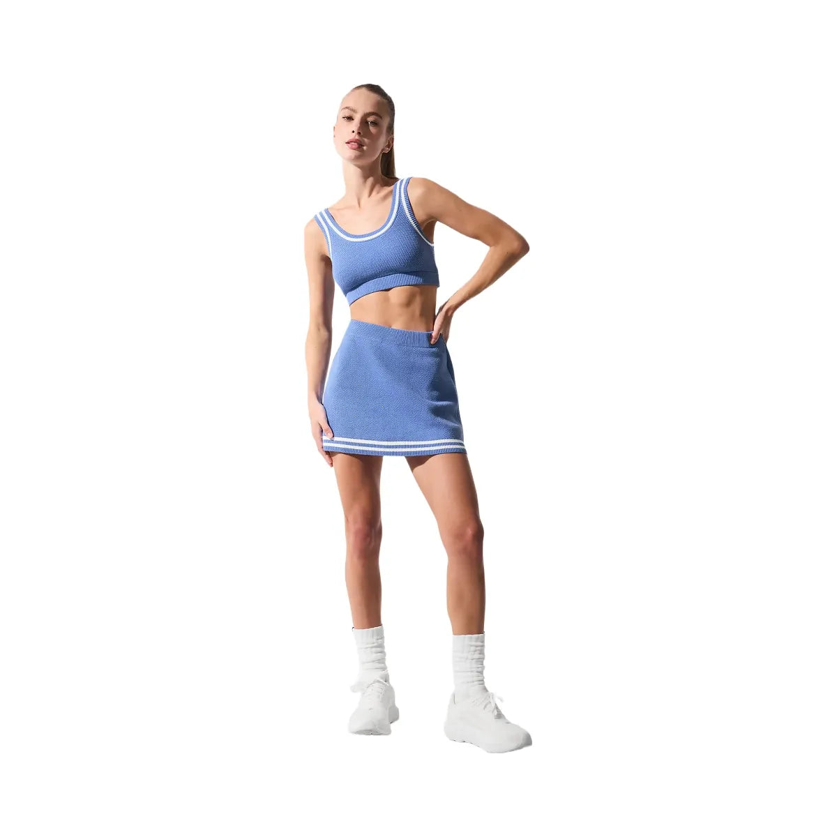 Alo Women's Tennis Club Sweater Knit Skirt - Crystal Clear Blue/White