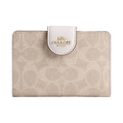 Coach Medium Corner Zip Wallet In Signature Canvas Signature Canvas-Gold-Sand-Chalk