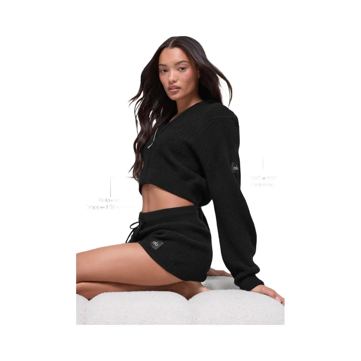 Alo Women's Cashmere Plush Waffle Full Zip Hoodie - Black