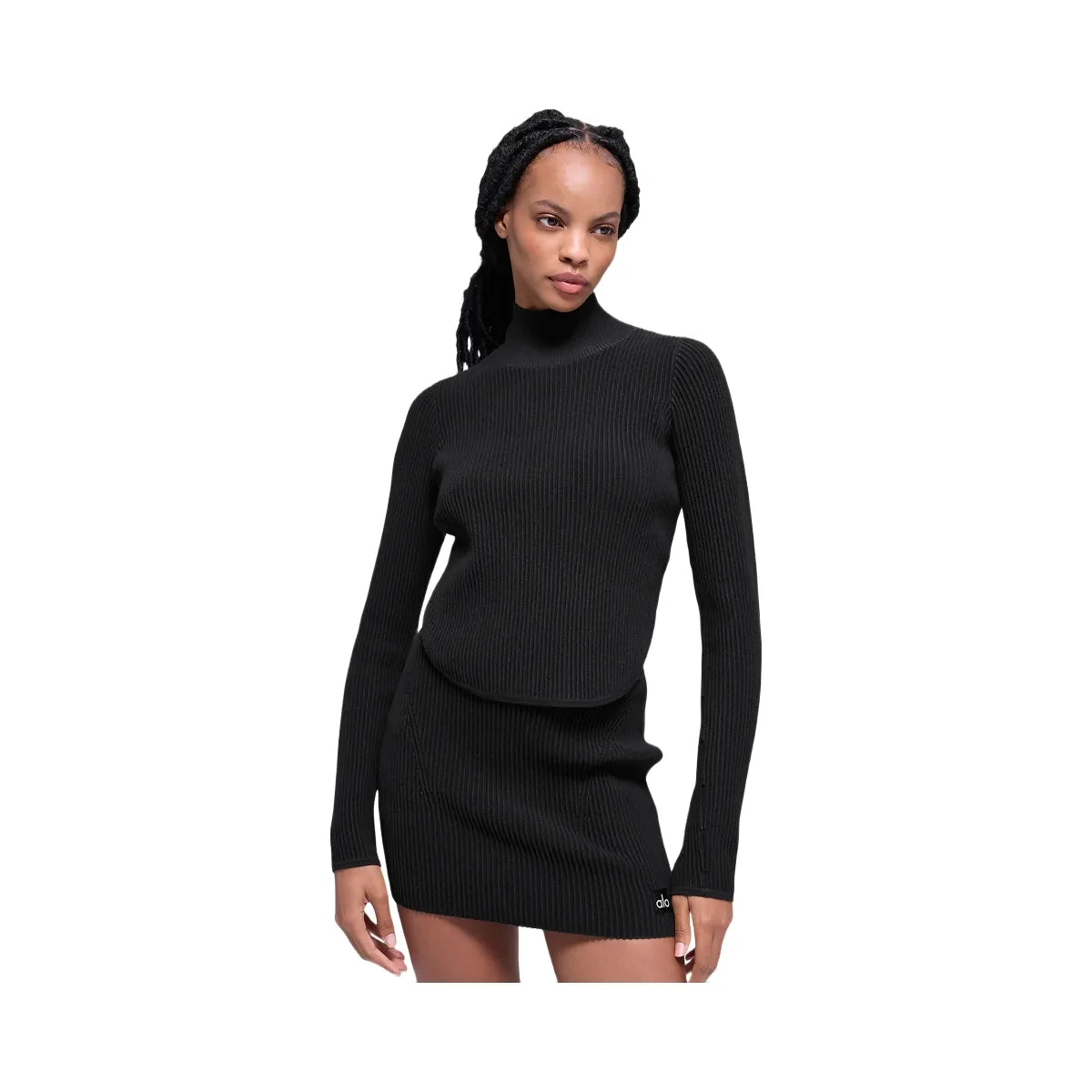 Alo Women's Denim Knit Backless Long Sleeve - Black/Anthracite