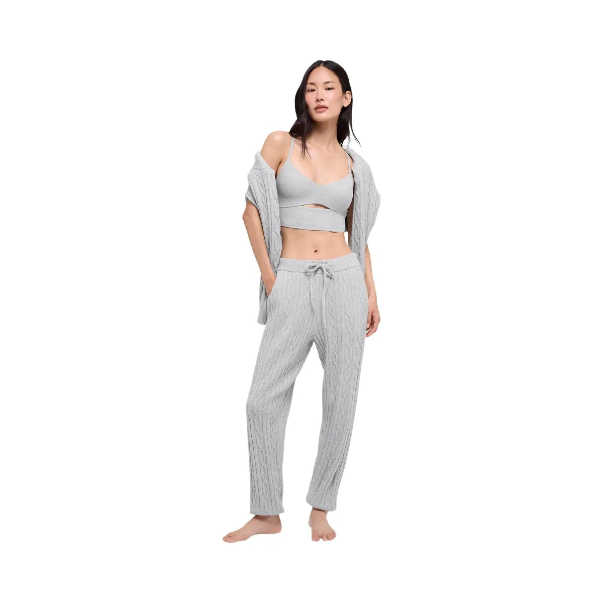 Alo Women's Cable Knit Winter Bliss Pant - Athletic Heather Grey