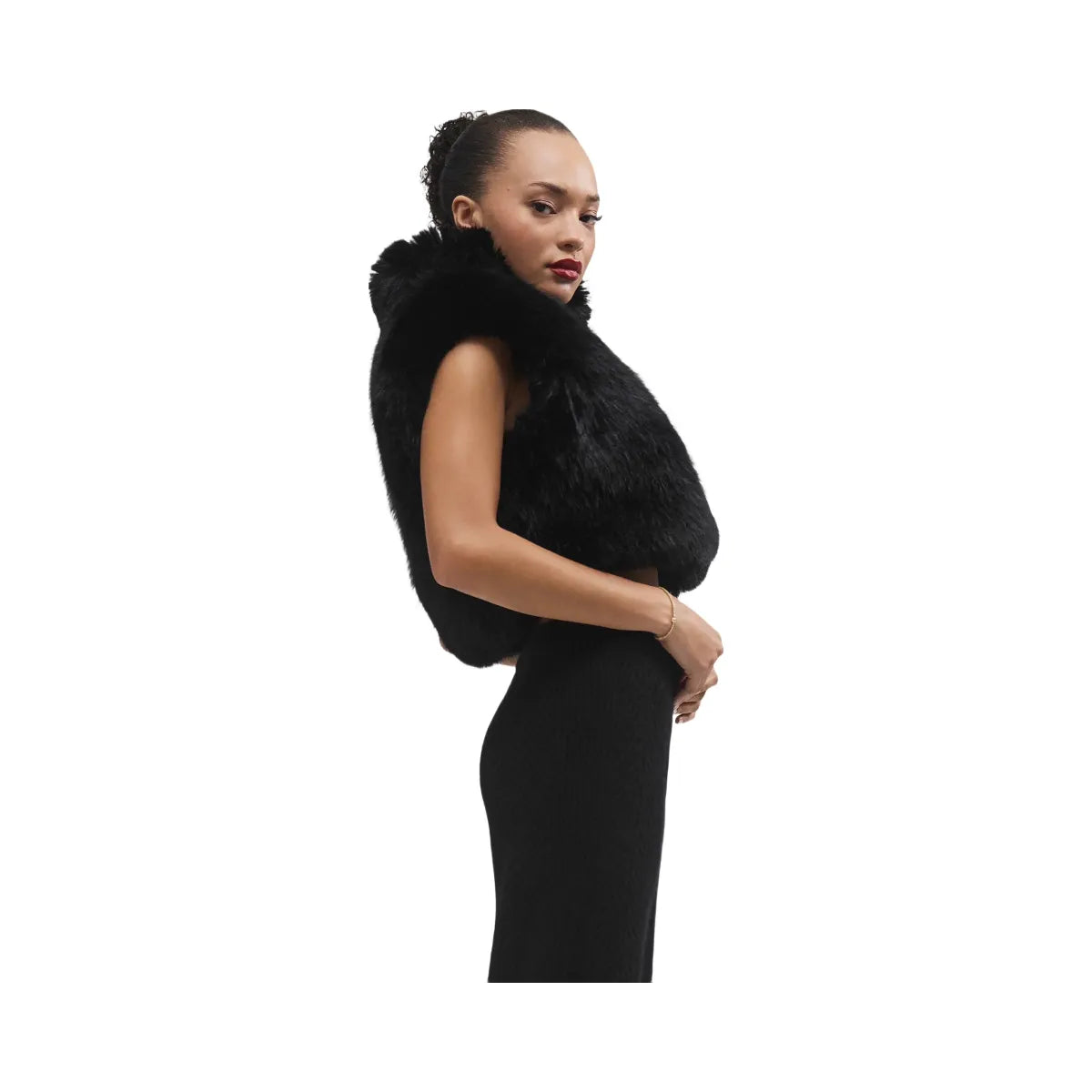 Alo Women's Opulent Faux Fur Cropped Vest - Black