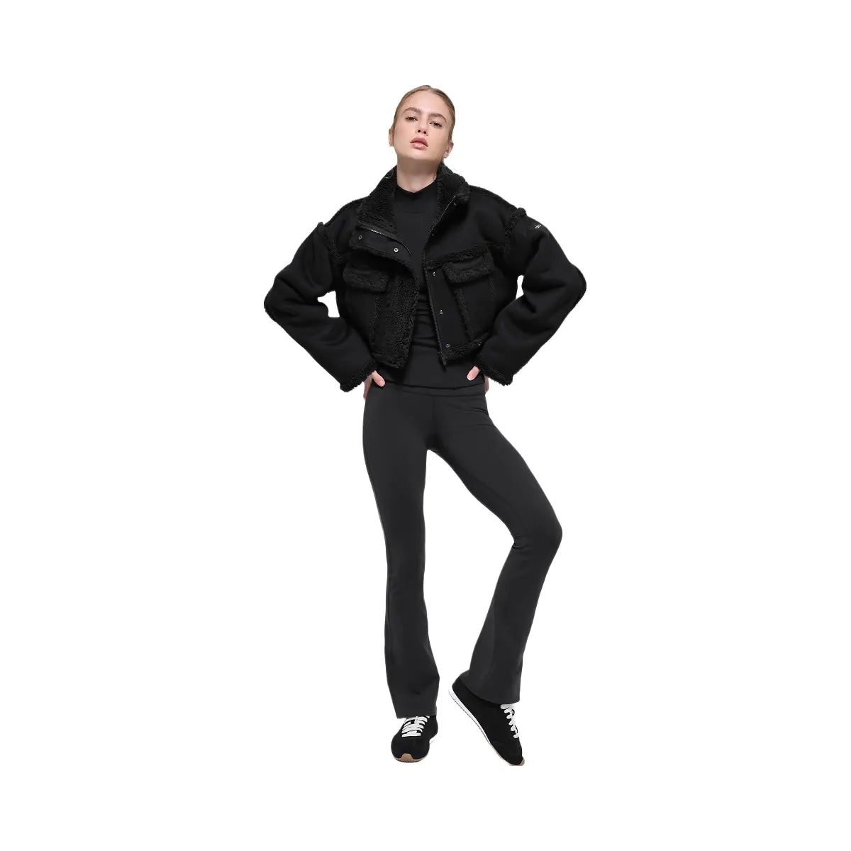 Alo Women's Faux Shearling Snowfall Cropped Jacket - Black