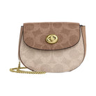 Coach Turnlock Card Case In Blocked Signature Canvas Signature Canvas-Gold-Sand-Tan