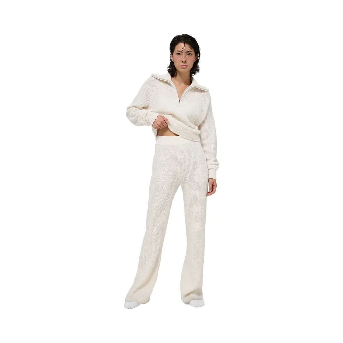 Alo Women's Cashmere High-Waist Plush Waffle Pant - Ivory