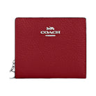 Coach Snap Wallet Pebbled Leather-Silver-Dark Cardinal