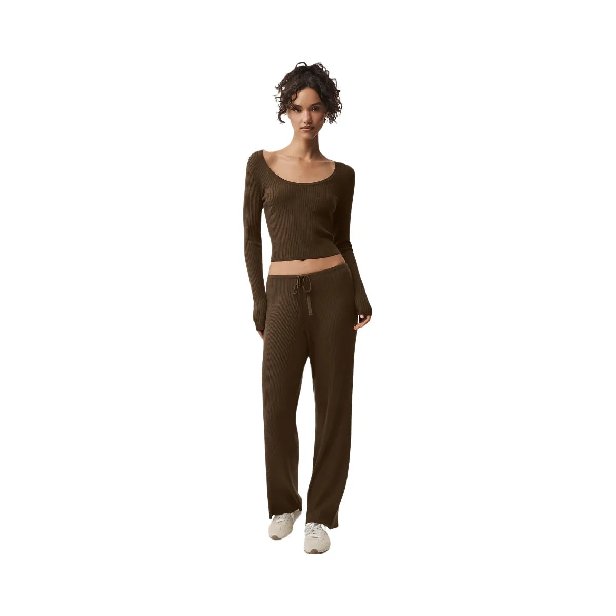 Alo Women's Sweater Knit Mid-Rise Unwind Wide Leg Pant - Espresso