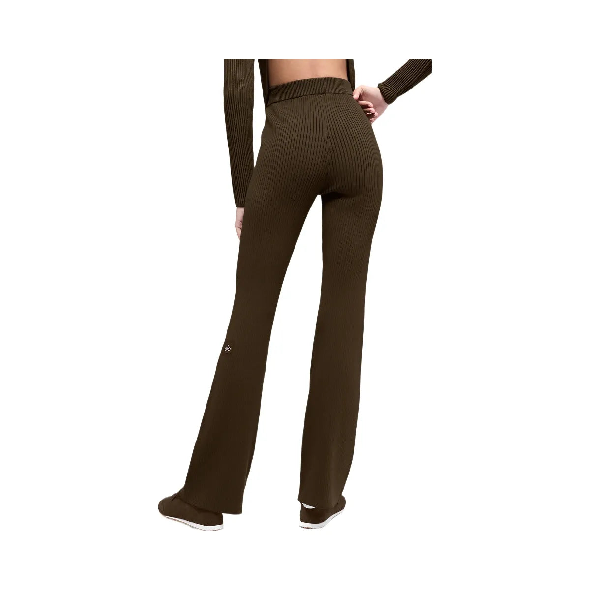 Alo Women's Denim Knit High-Waist Flare Pant - Espresso/Black