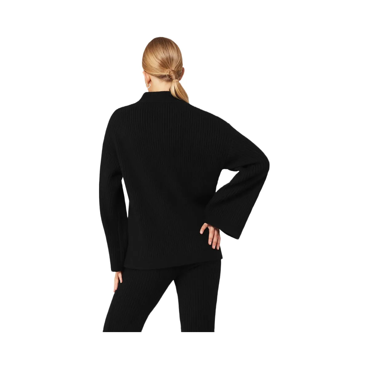 Alo Women's Cashmere Ribbed Winter Dream Mock Neck Coverup - Black