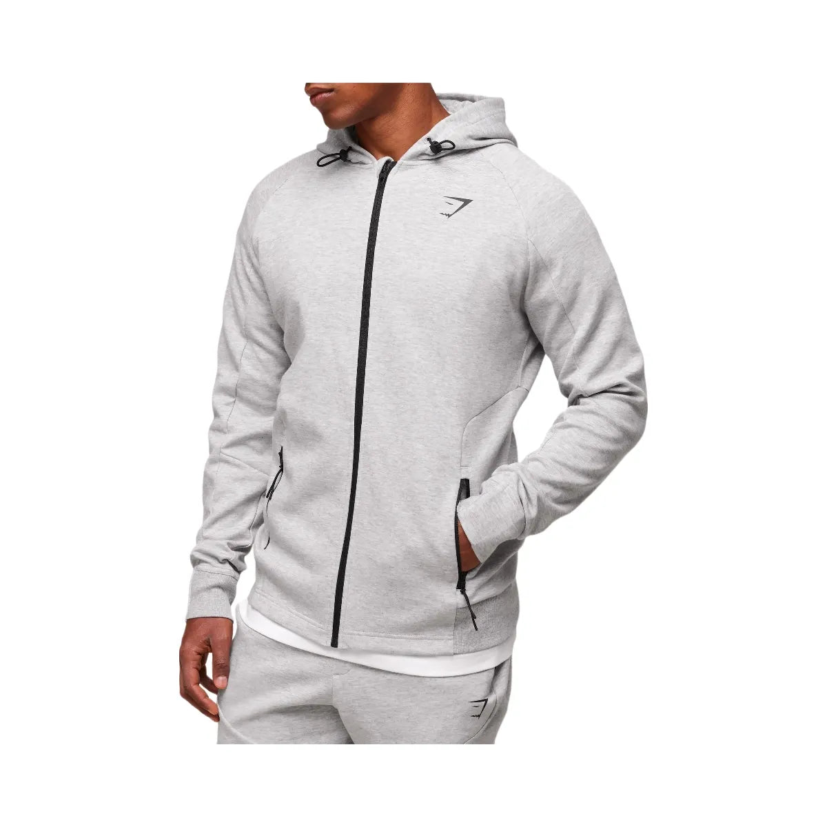 Gymshark Interlock Tech Zip Up Hoodie - Light Grey Core Marl