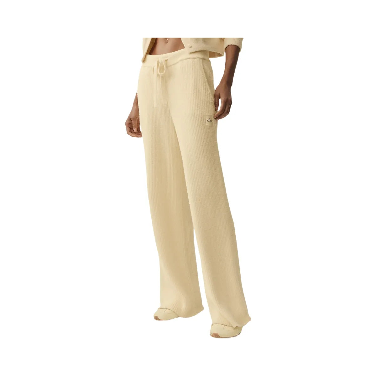 Alo Women's Snuggle Up Sweater High-Waist Wide Leg Pant - Candlelight Yellow