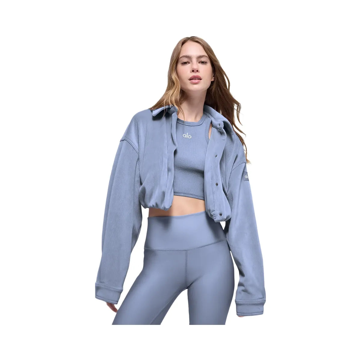 Alo Women's Ribbed Velour Cropped Mountain Side Jacket - Winter Frost