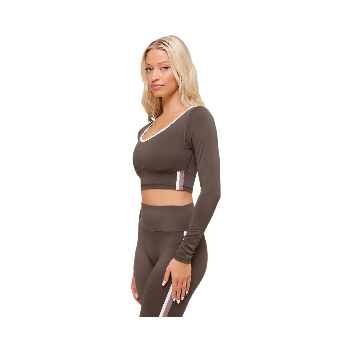 Gymshark Piping Long Sleeve Crop Top - Walnut Brown/Chestnut Pink/Soft White