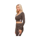 Gymshark Piping Long Sleeve Crop Top - Walnut Brown/Chestnut Pink/Soft White